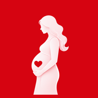 Silhouette of an expectant mother holding a heart over her belly